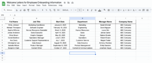 Create a Spreadsheet of New Employees