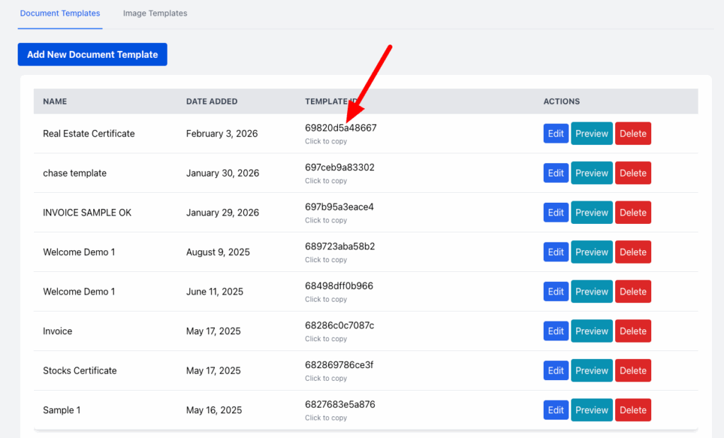 activemerge template id