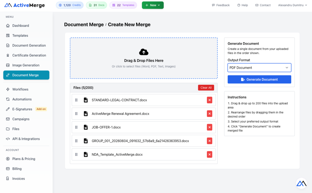 Documents Merge Tool Combine
