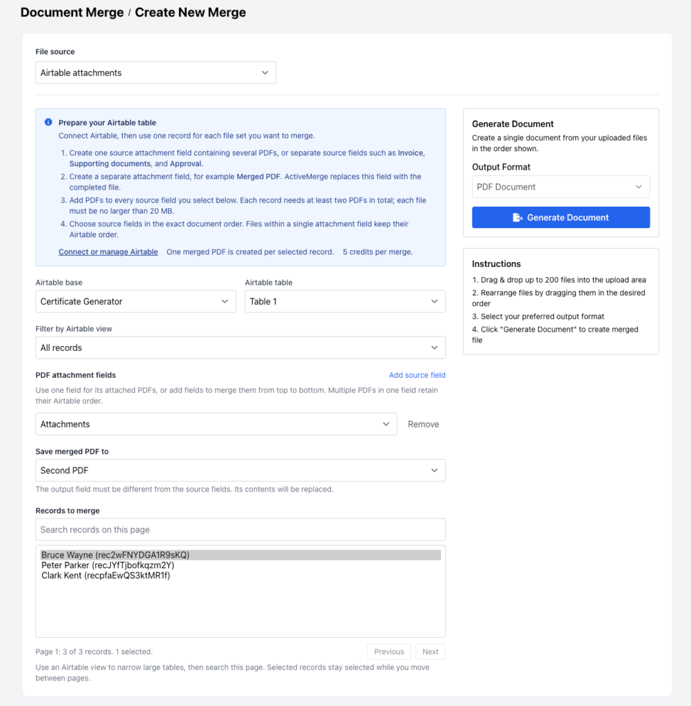 Merge Airtable PDF Files