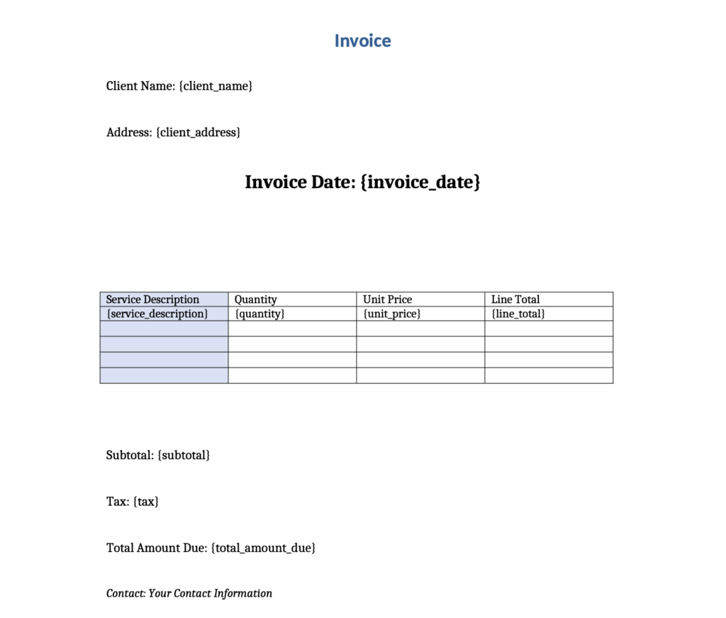 invoice template activemerge